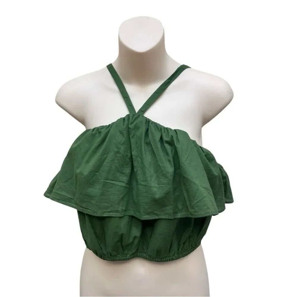 J.Crew Green Ruffle Halter Crop Top NWT Women’s Medium Summer Beach